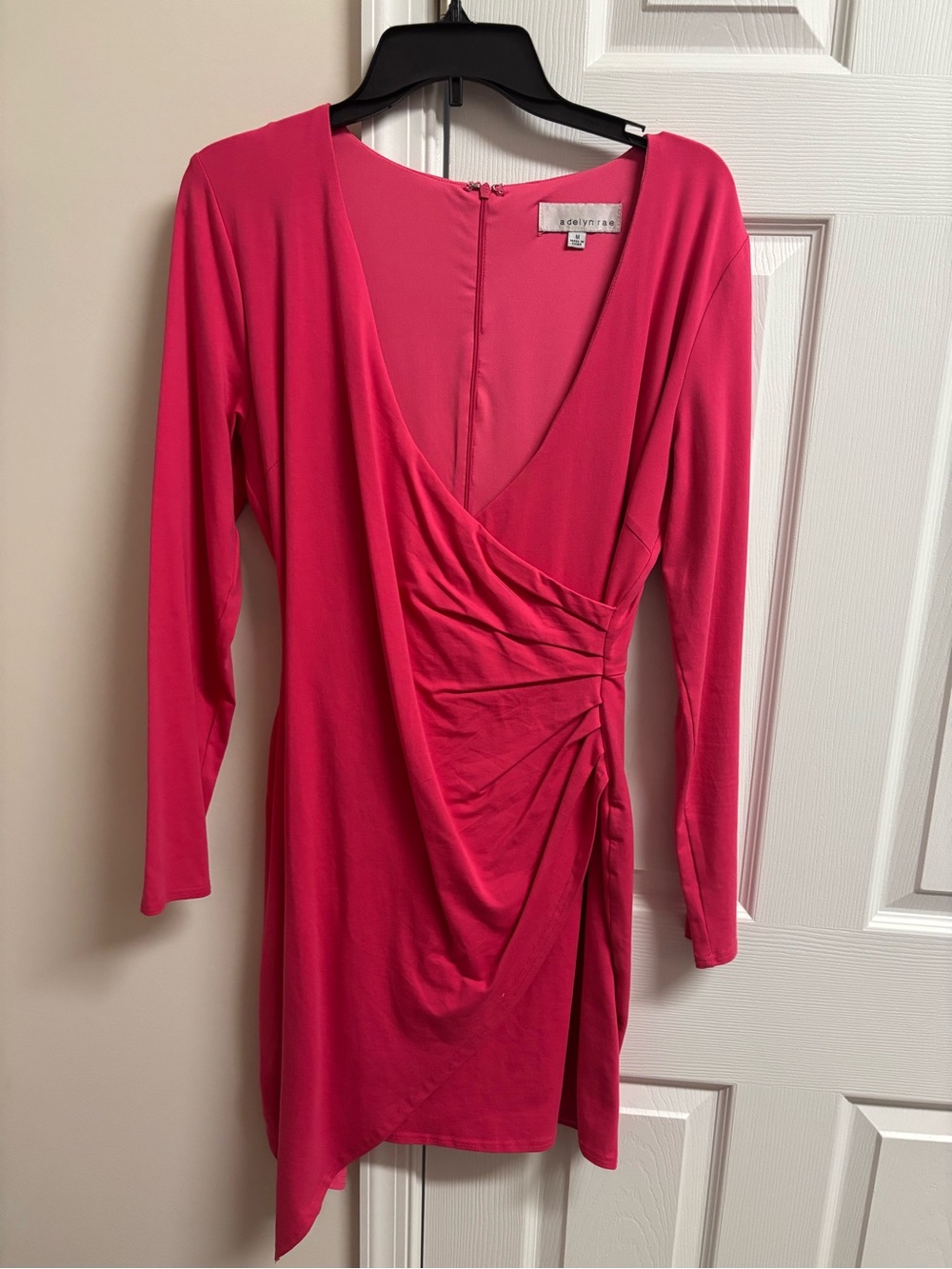 Women's Fuchsia Wrap-Style Long Sleeve Dress